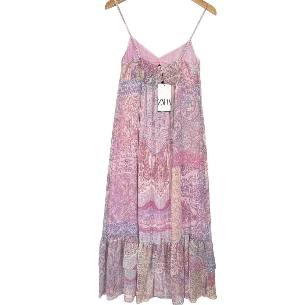 NWT ZARA Women’s Pink Multi Metallic Striped empire waist midi dress - Picture 5 of 6